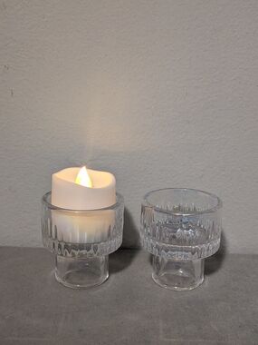Reversible Taper/Votive Candle Holders Rainbow Glass Ribbed